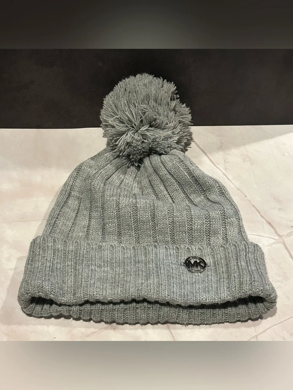 Michael Kors Kids Light Gray Pom-Pom Knit Hat